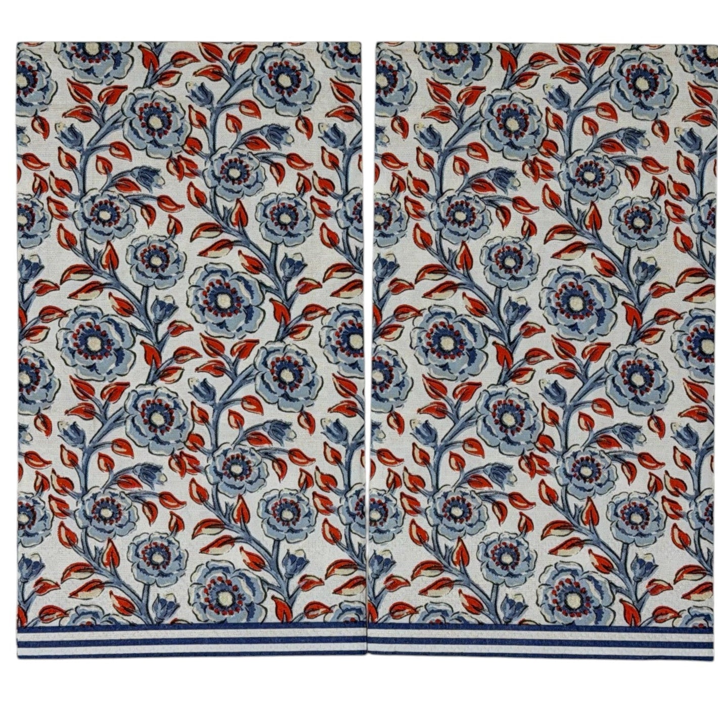 Red Blue Floral Block Print Guest Decoupage Paper Napkins – Botanical Patriotic Garden | Set of 2