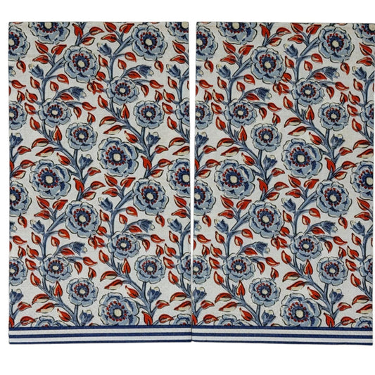 Red Blue Floral Block Print Guest Decoupage Paper Napkins – Botanical Patriotic Garden | Set of 2