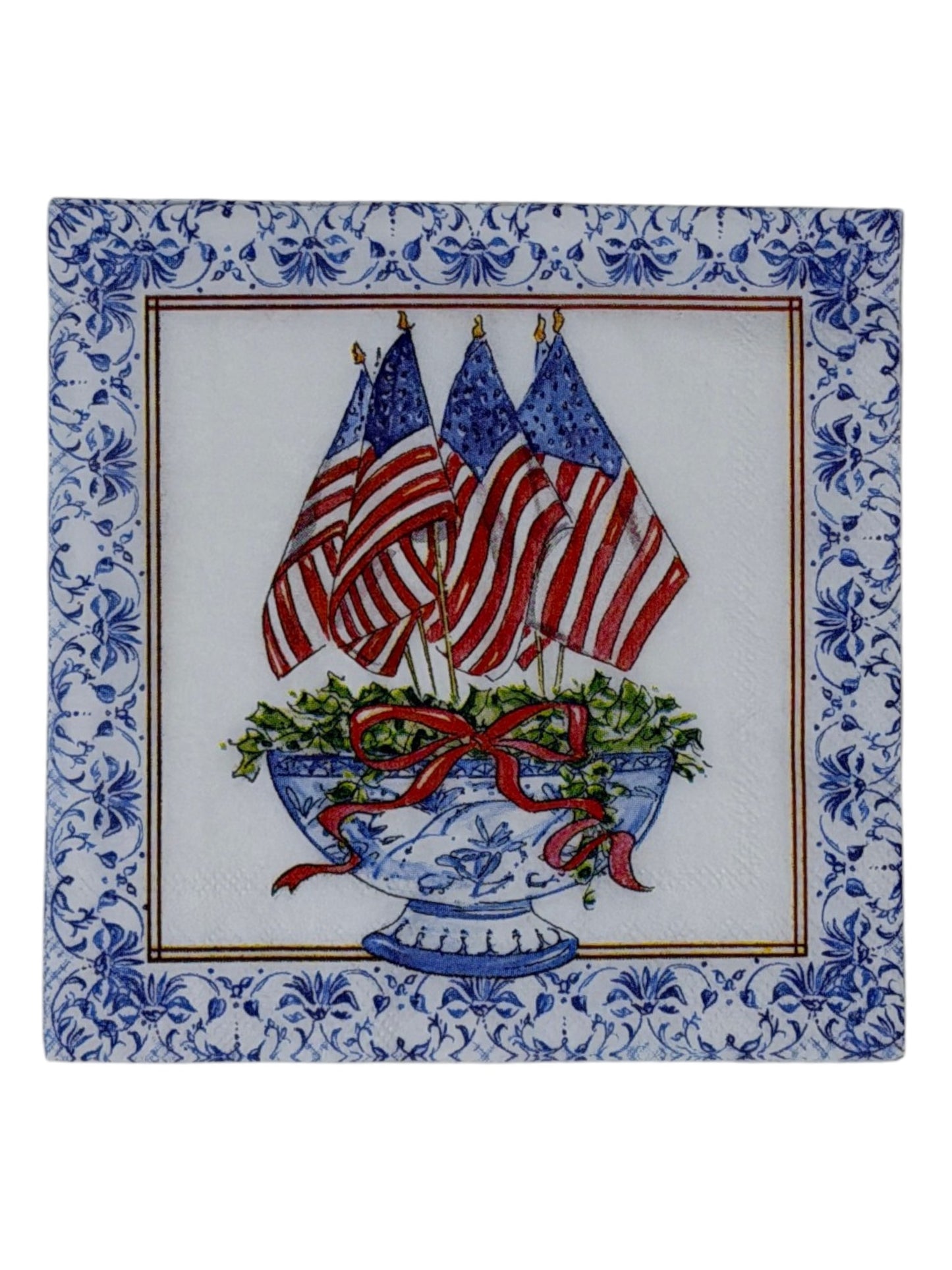 Patriotic Flag Chinoiserie Cocktail Decoupage Paper Napkins – Red White Blue Americana Elegant | Set of 2