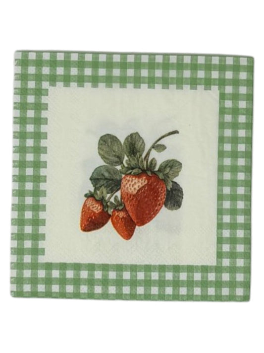 Farmhouse Fruit Gingham Cocktail Decoupage Paper Napkins – Berry Kitchen Garden Cottage | Set of 2