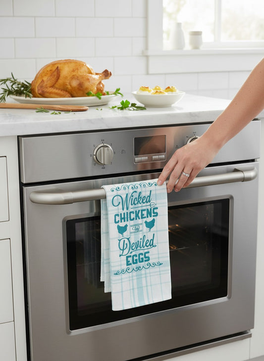 Wicked Chickens Lay Deviled Eggs Funny Southern Kitchen Towel – Farmhouse Humor | DII 18x28 Cotton Dish Towel