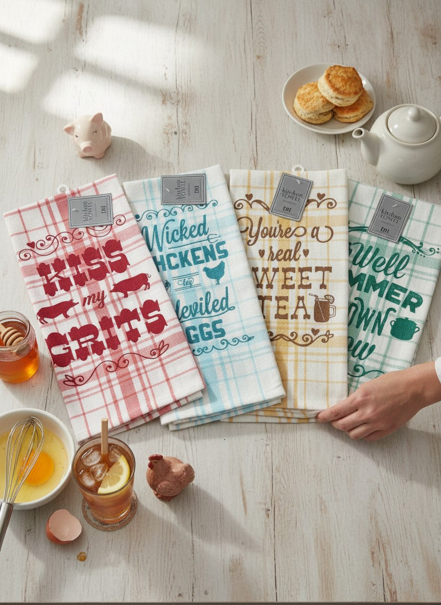 Southern Sayings Kitchen Towel Set – Funny Farmhouse Gift Bundle | 4 DII 18x28 Cotton Dish Towels