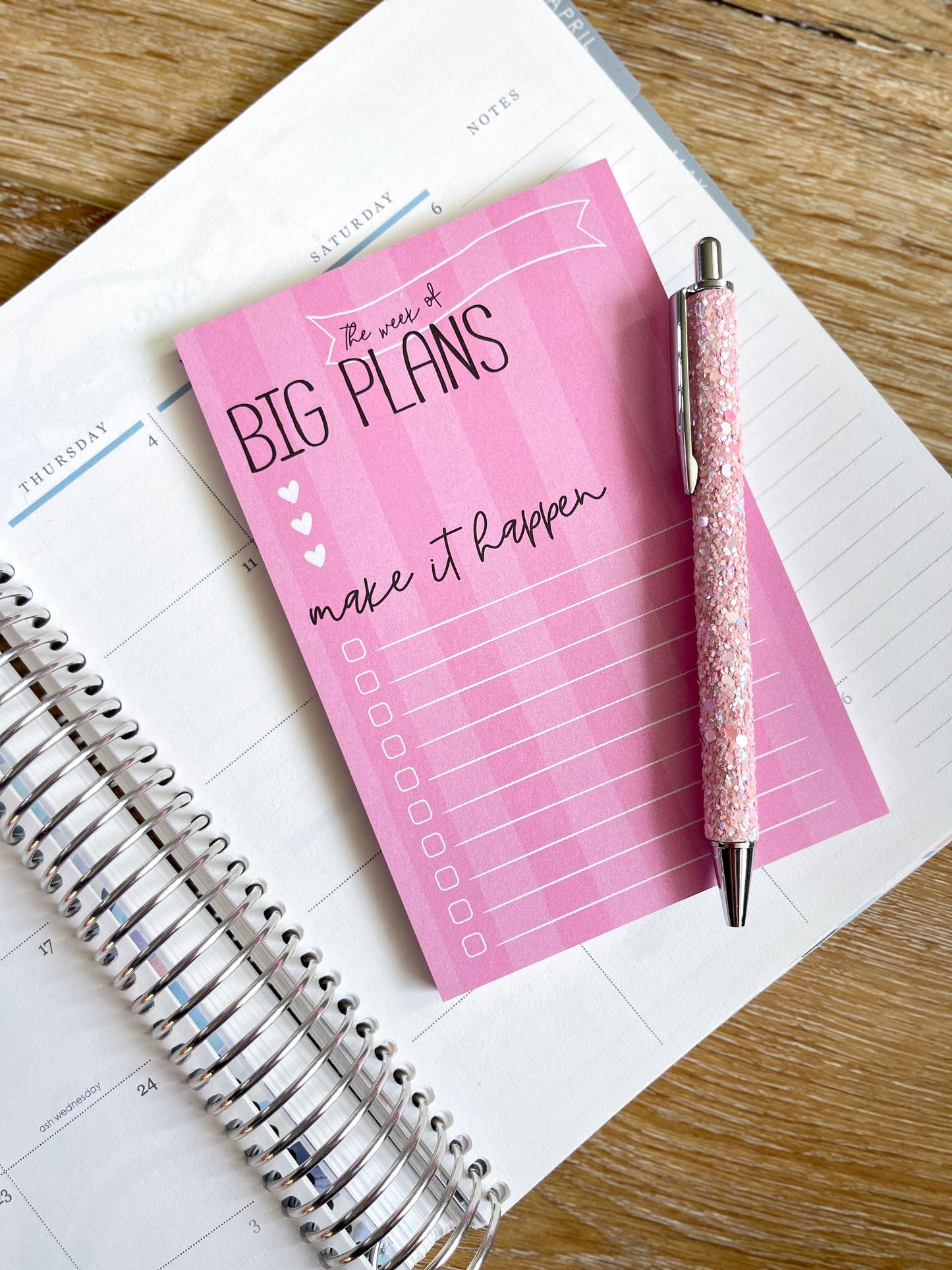 Big Plans Pink Stripe Notepad - 4x6 Inches (*Notepad Only*) (NPE004)