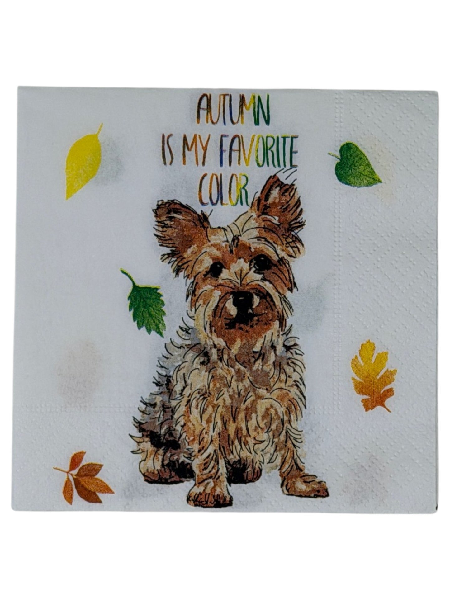 Autumn Is My Favorite Color Yorkie Cocktail Decoupage Paper Napkins – Fall Dog Whimsical | Set of 2