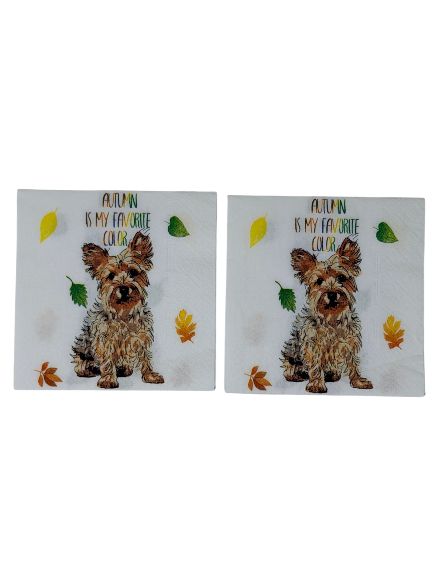 Autumn Is My Favorite Color Yorkie Cocktail Decoupage Paper Napkins – Fall Dog Whimsical | Set of 2