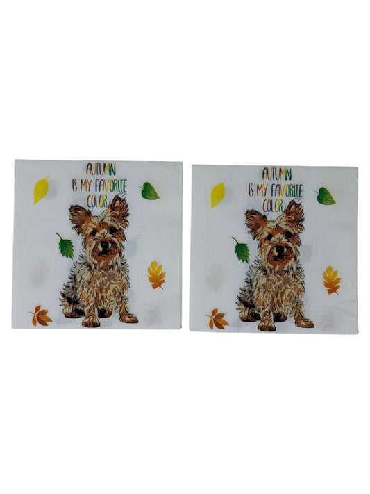Autumn Is My Favorite Color Yorkie Cocktail Decoupage Paper Napkins – Fall Dog Whimsical | Set of 2