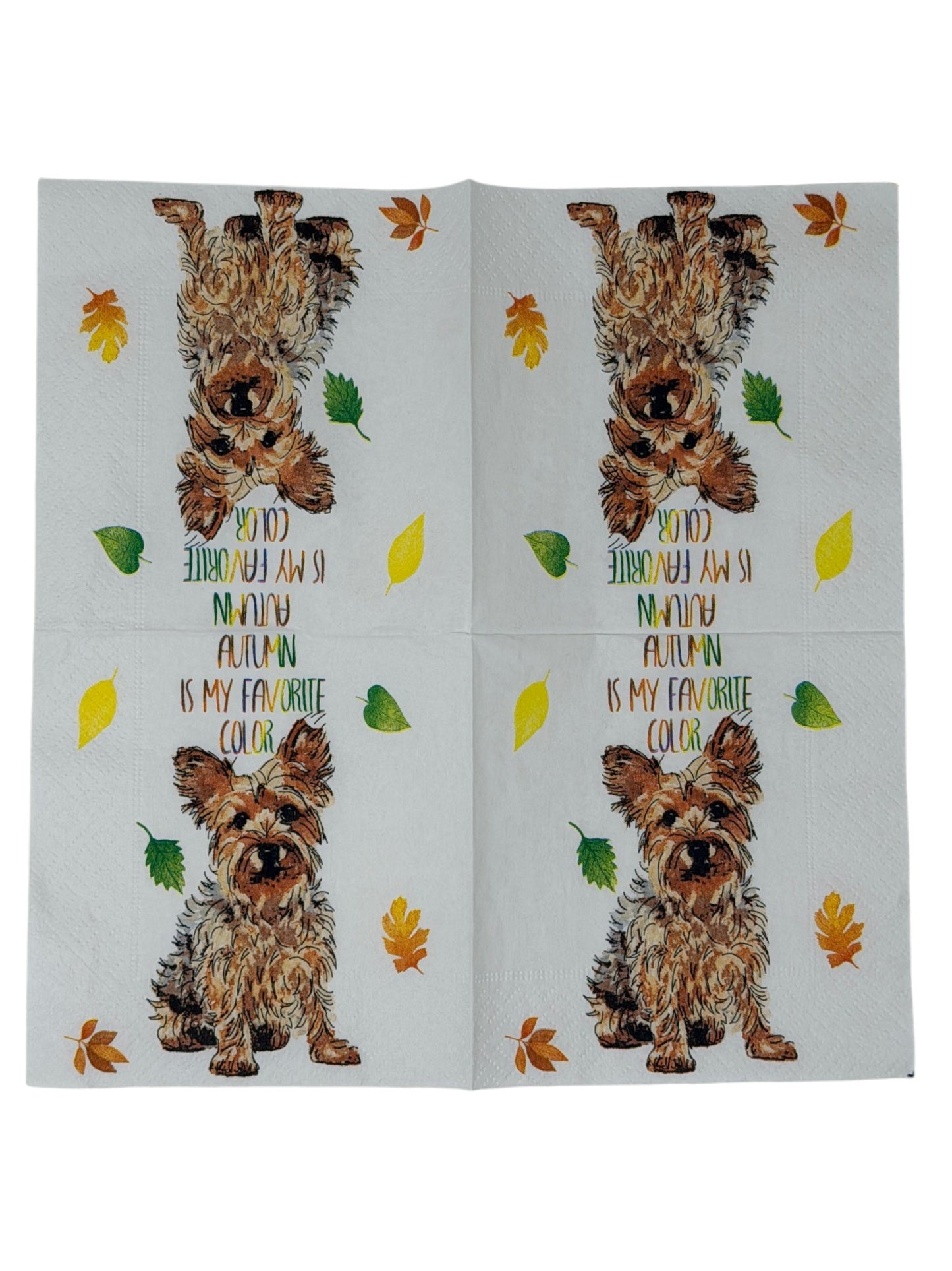 Autumn Is My Favorite Color Yorkie Cocktail Decoupage Paper Napkins – Fall Dog Whimsical | Set of 2