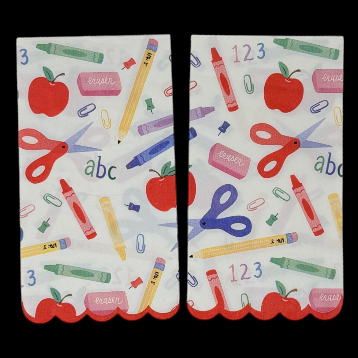 School Supplies Guest Decoupage Paper Napkins – Back to School Teacher Whimsical Scallop | Set of 2