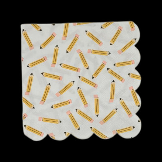 Tossed Pencils Scallop Cocktail Decoupage Paper Napkins – Back to School Teacher Whimsical | Set of 2