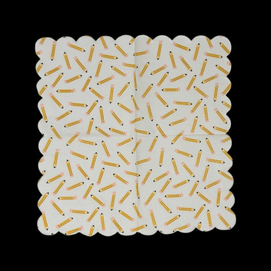 Tossed Pencils Scallop Cocktail Decoupage Paper Napkin – Back to School Teacher Whimsical