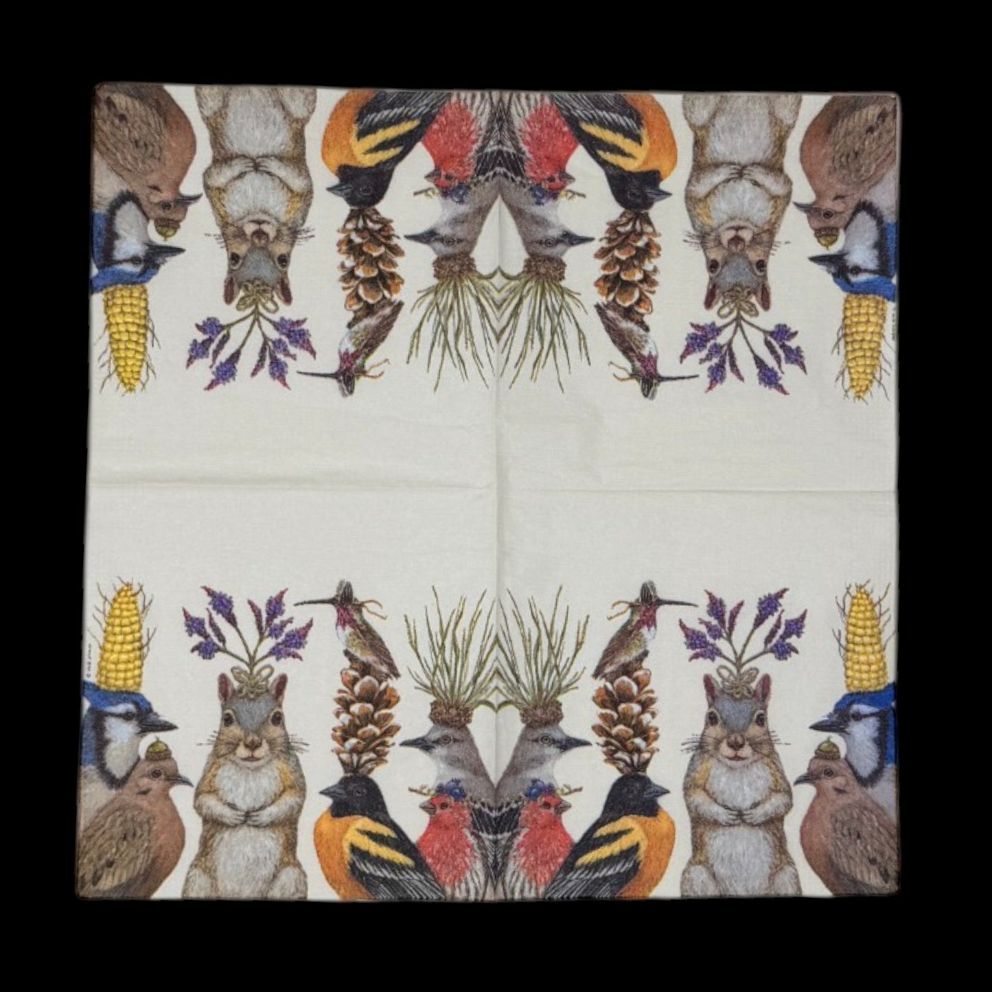 Woodland Critters & Birds Cocktail Decoupage Paper Napkins – Whimsical Nature Botanical Hat | Set of 2