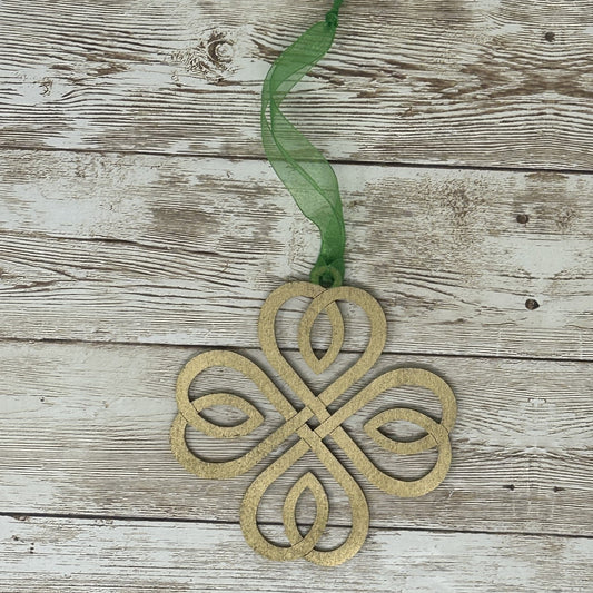 Irish Blessing Four Leaf Clover Lucky Wood Story Ornament