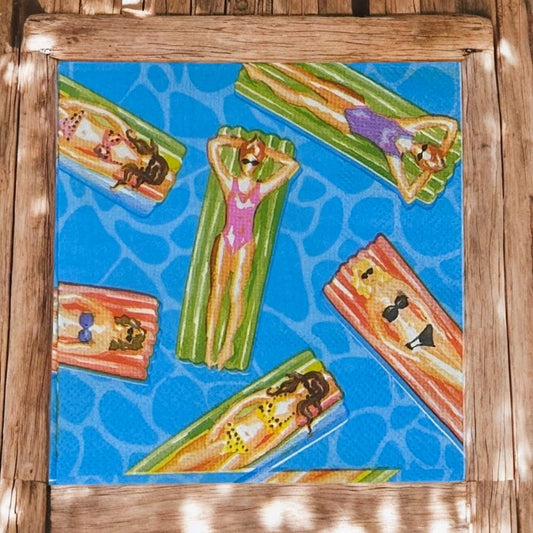 Summer Days Poolside Women on Floats Cocktail Paper Decoupage Napkins