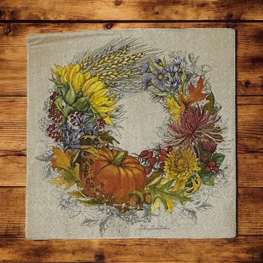 Harvest Wreath Decoupage Napkins Beautiful Fall Autumn Paper Cocktail Crafts