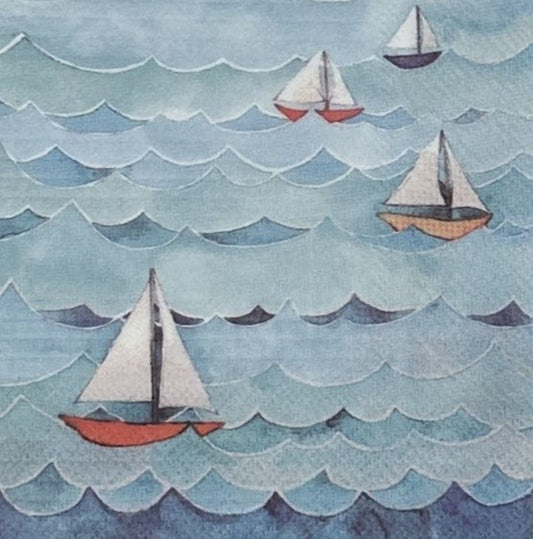 Ocean Waves & Sailboats Decoupage Napkins – Nautical Cocktail Napkins by Heatherlee Chan for Summer Crafts
