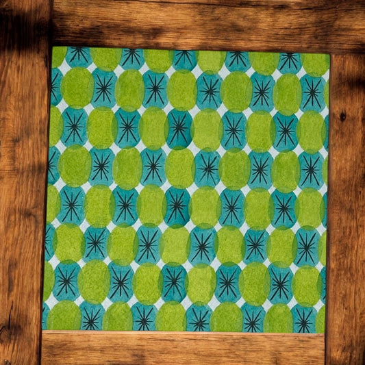 Vibrant Decoupage Napkins with Retro Mid Century Modern Teal Lime Blue Green Pattern for Paper Crafts