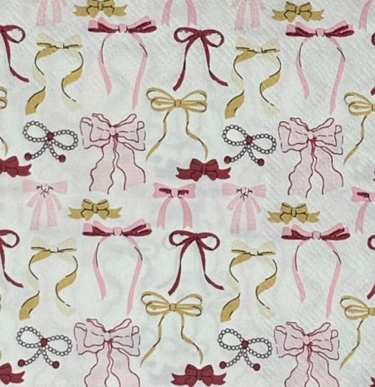 Decoupage Napkins Pink Bows Coquette Pearls Girly Cocktail Paper Crafts