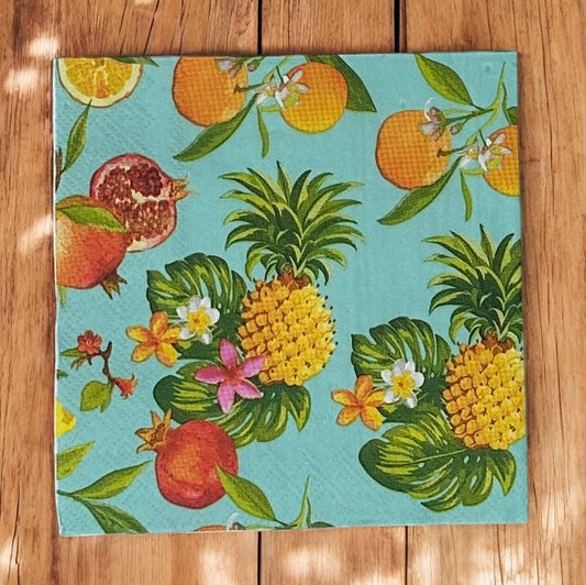 Servilletas de papel para decoupage con frutas tropicales, manualidades de verano para cócteles