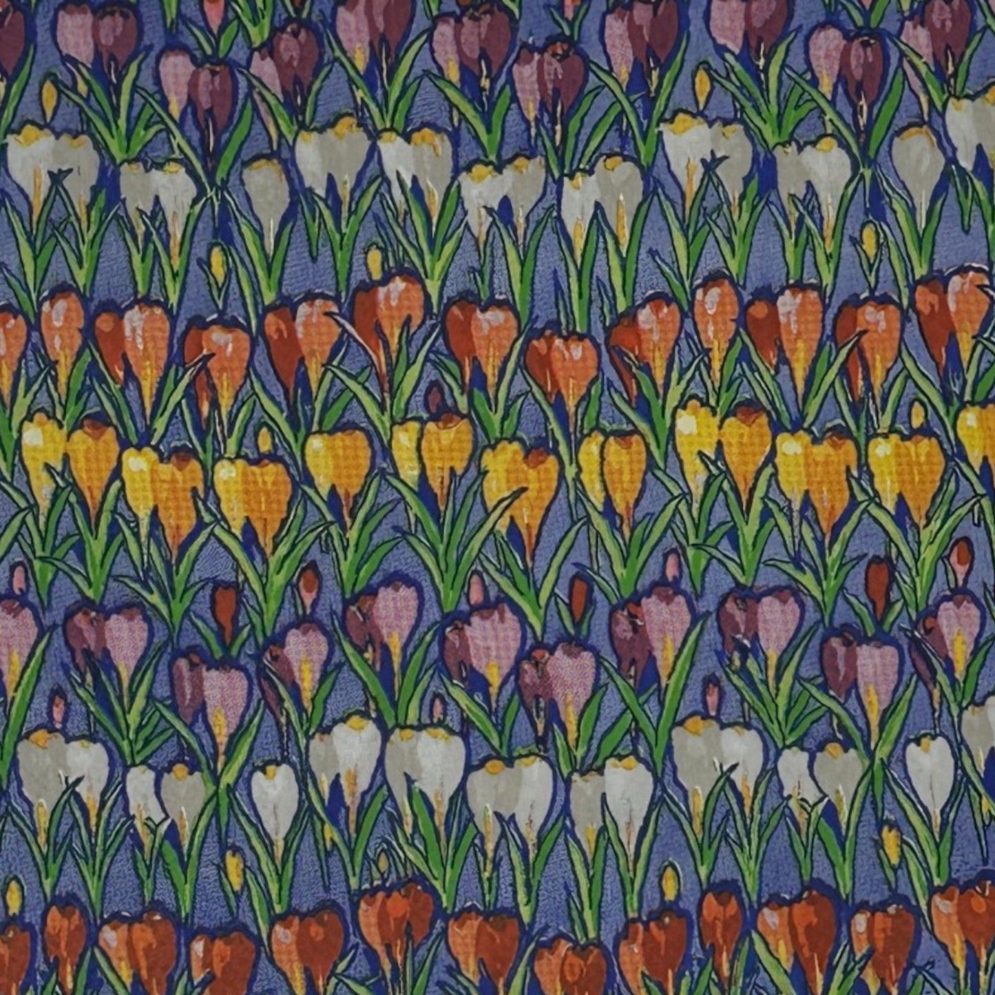 Patterned napkin with colorful tulip design on a dark background