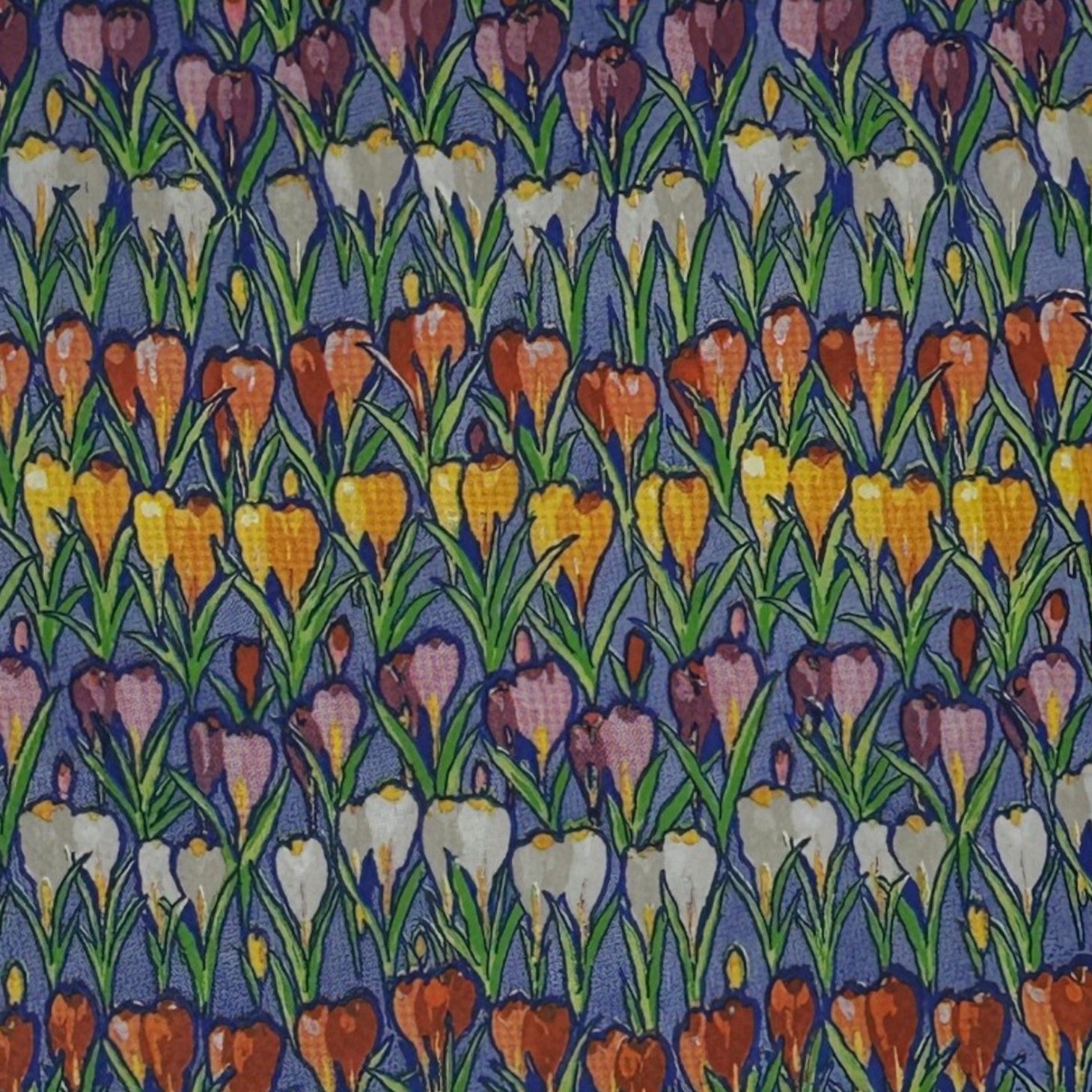 Patterned napkin with colorful tulip design on a dark background