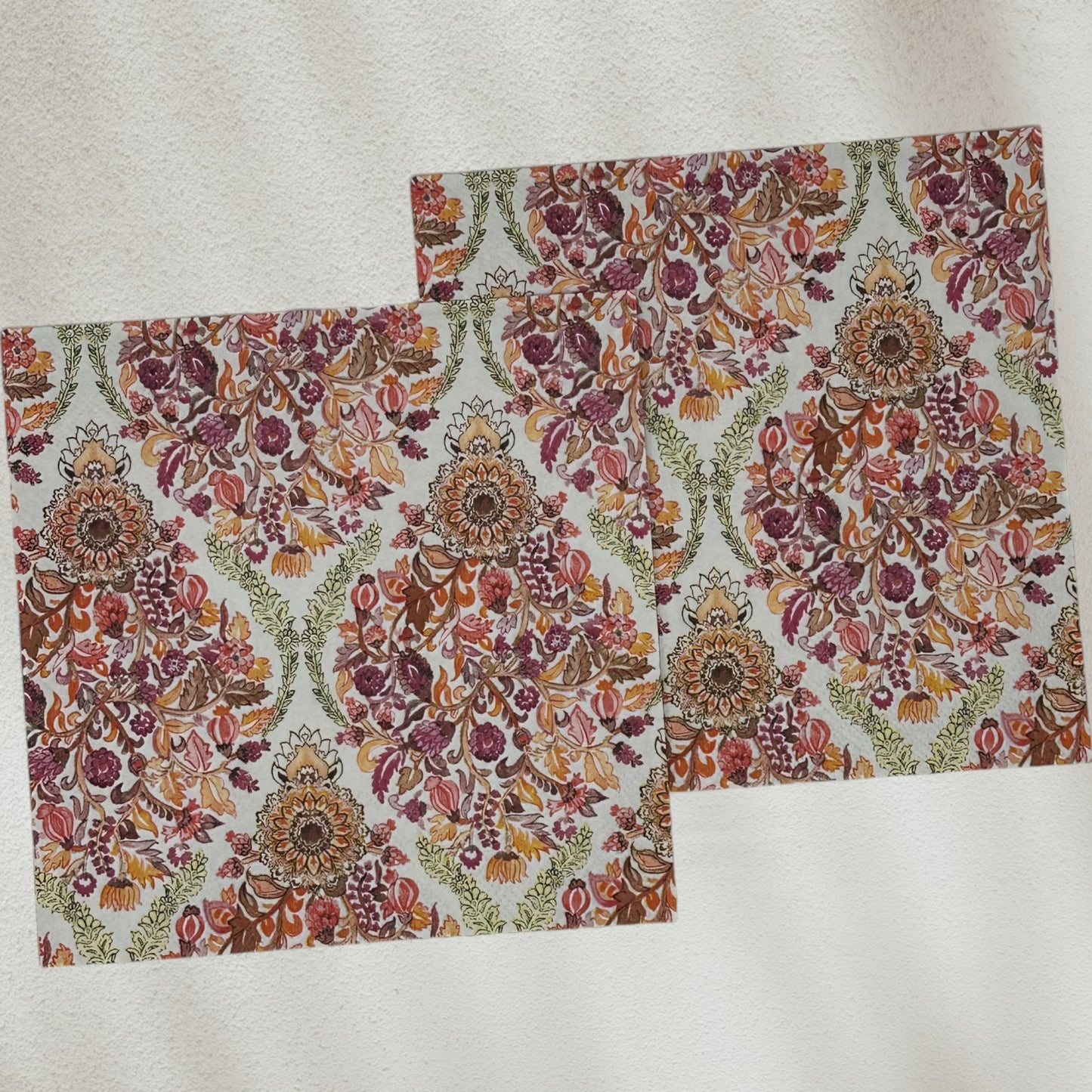 Autumn Floral Guest Size Decoupage Napkins – Elegant Damask Botanical Paper Napkins for Fall Crafts, Journaling & Mixed Media