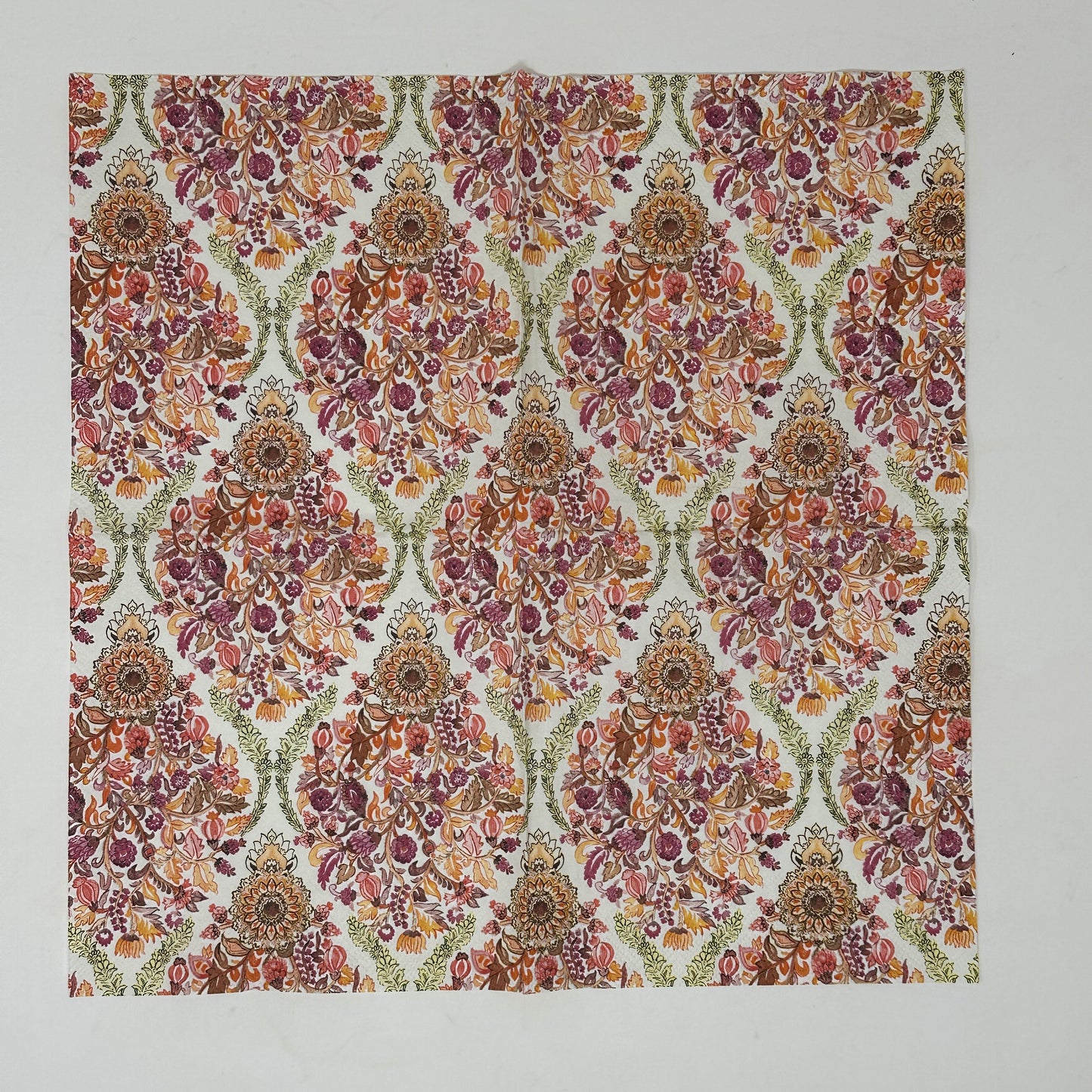 Autumn Floral Guest Size Decoupage Napkins – Elegant Damask Botanical Paper Napkins for Fall Crafts, Journaling & Mixed Media