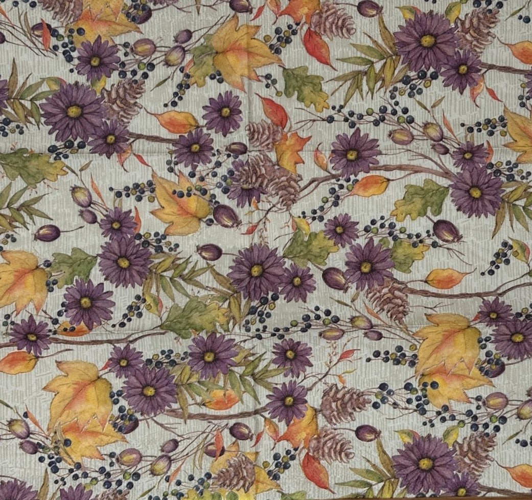 Servilletas con diseño de bayas y flores de otoño para decoupage, Acción de Gracias, naranja, amarillo, óxido, verde, azul y morado, para invitados, manualidades de papel