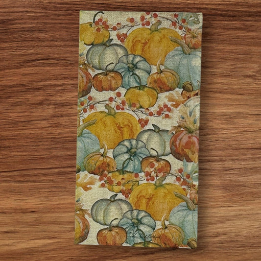 Servilletas con acuarela y diseño de calabaza para decoupage, papel para invitaciones, otoño, Acción de Gracias, naranja, amarillo, óxido y azul