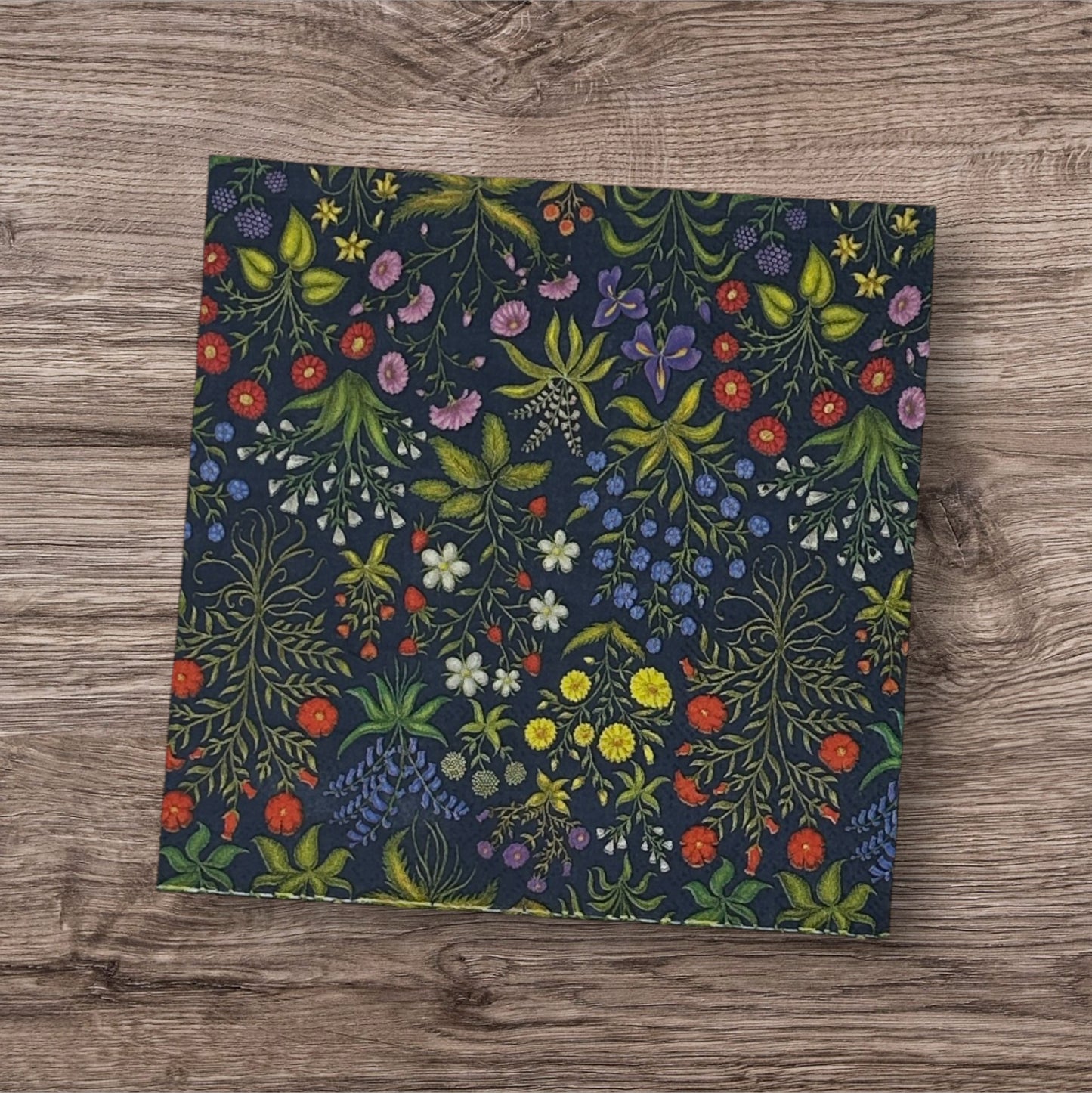 Wildflower Garden Decoupage Napkins – Luncheon Size 6.5” x 6.5” – Dark Background Floral Paper Napkins for Crafts & DIY (Set of 2)