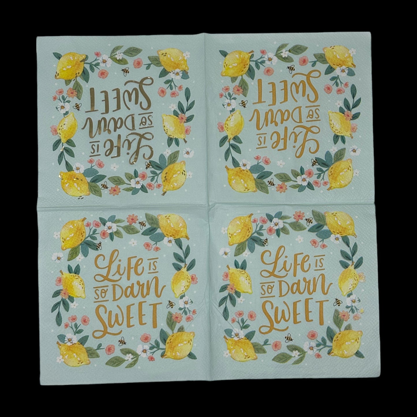 Lemons Life is so Darn Sweet Decoupage Napkins Blue Yellow Gold Cocktail Paper Crafts