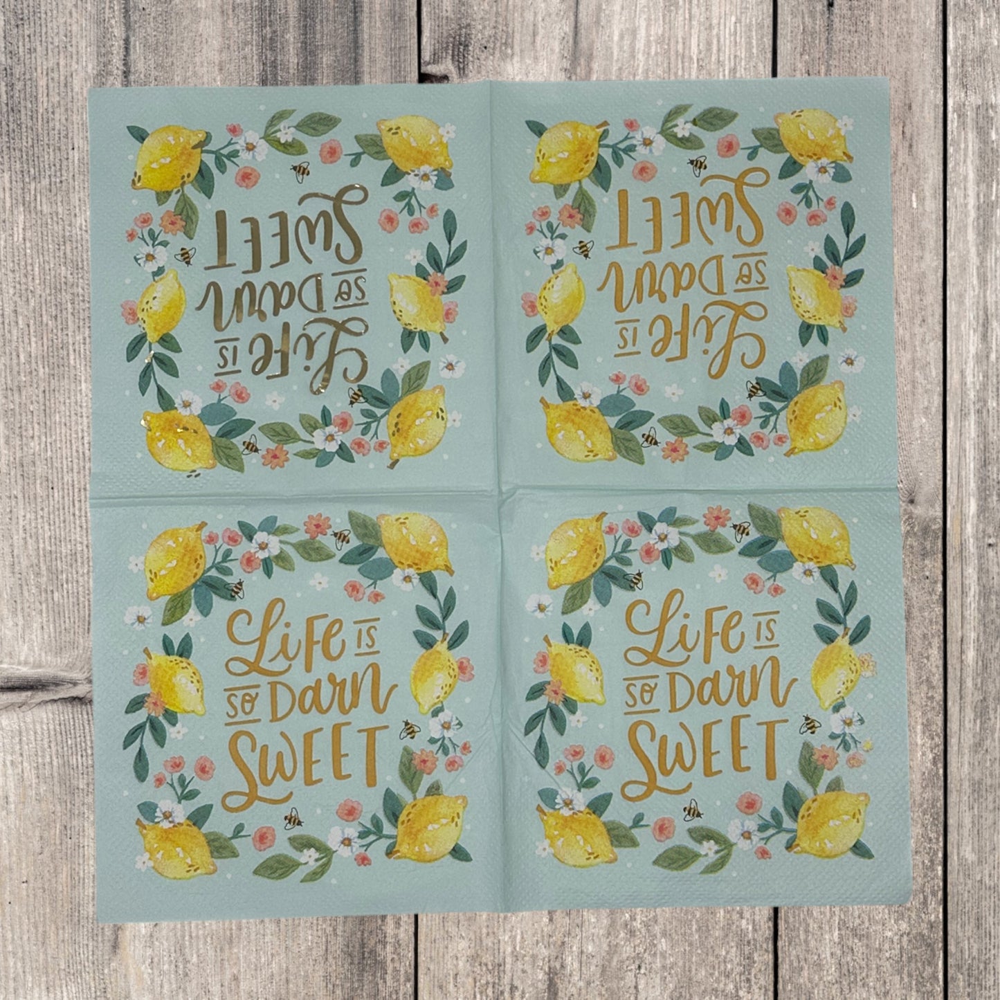 Lemons Life is so Darn Sweet Decoupage Napkins Blue Yellow Gold Cocktail Paper Crafts