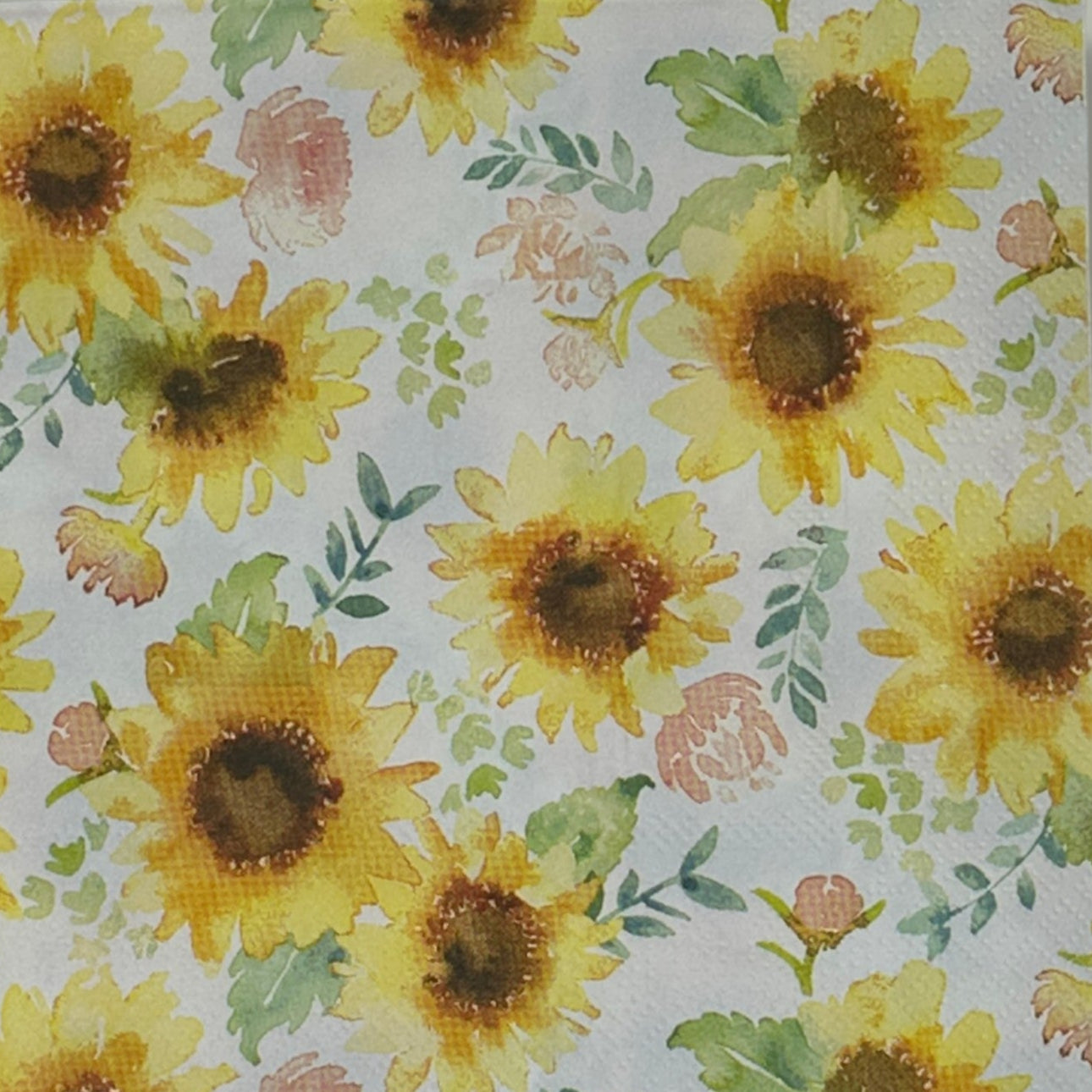 Paper Decoupage napkin with sunflower pattern on a white background