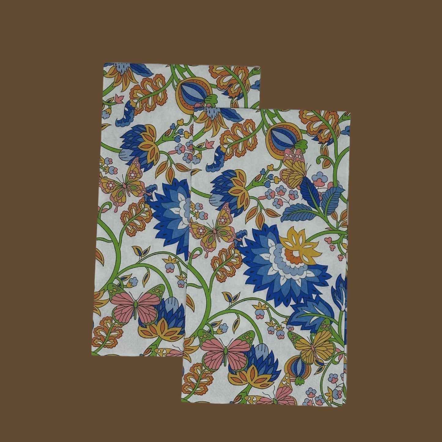 Royal Blue Mustard Yellow Decoupage Napkins Green Floral Paper Crafts