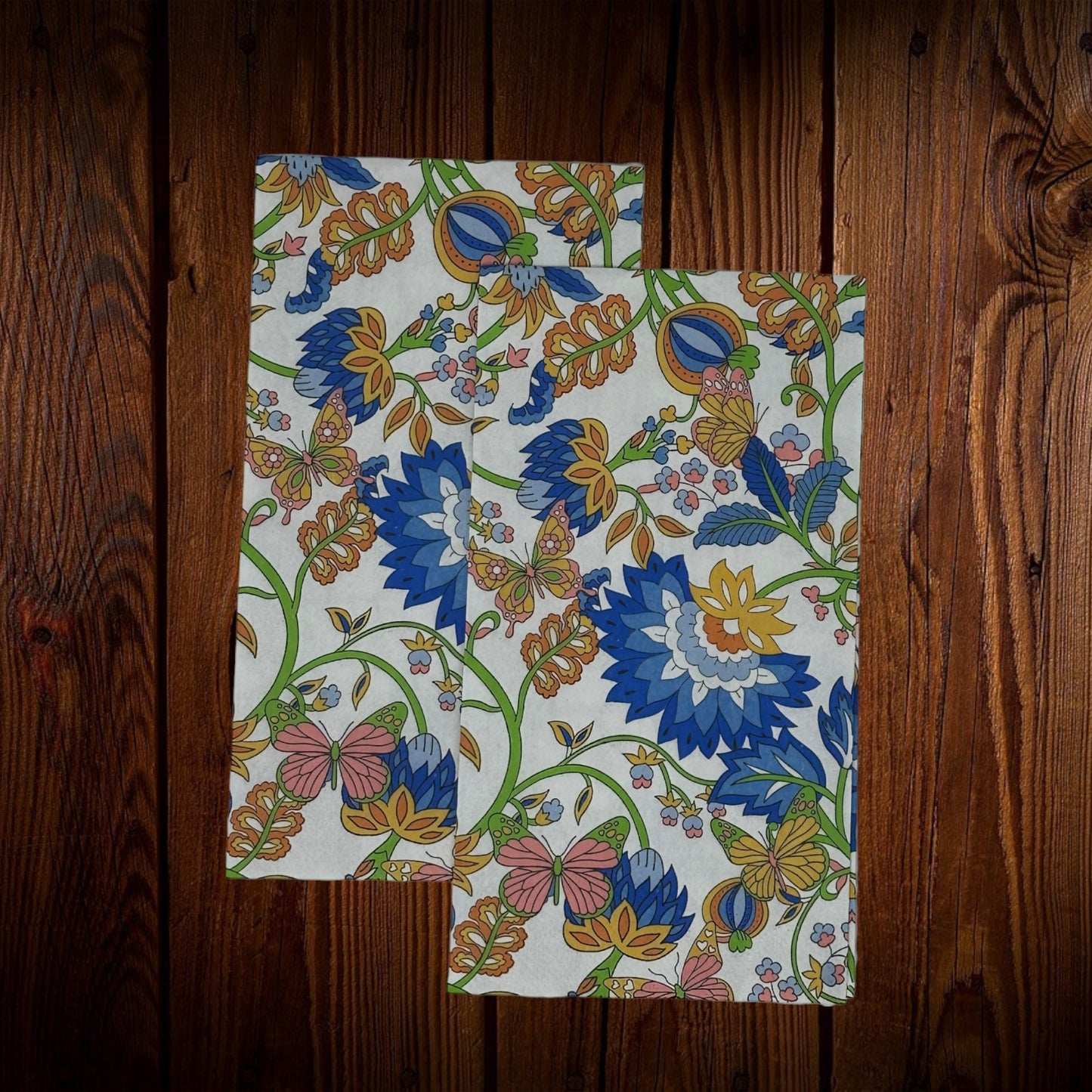 Royal Blue Mustard Yellow Decoupage Napkins Green Floral Paper Crafts