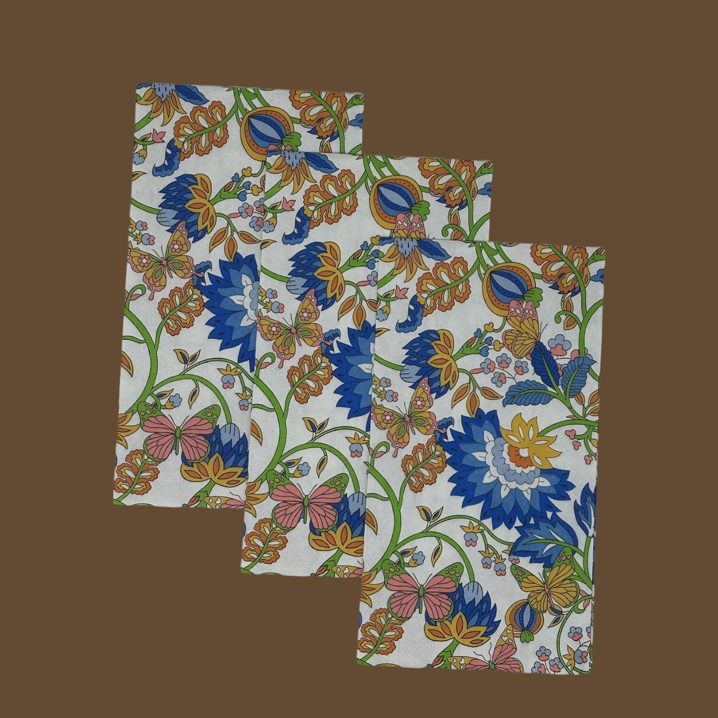 Royal Blue Mustard Yellow Decoupage Napkins Green Floral Paper Crafts