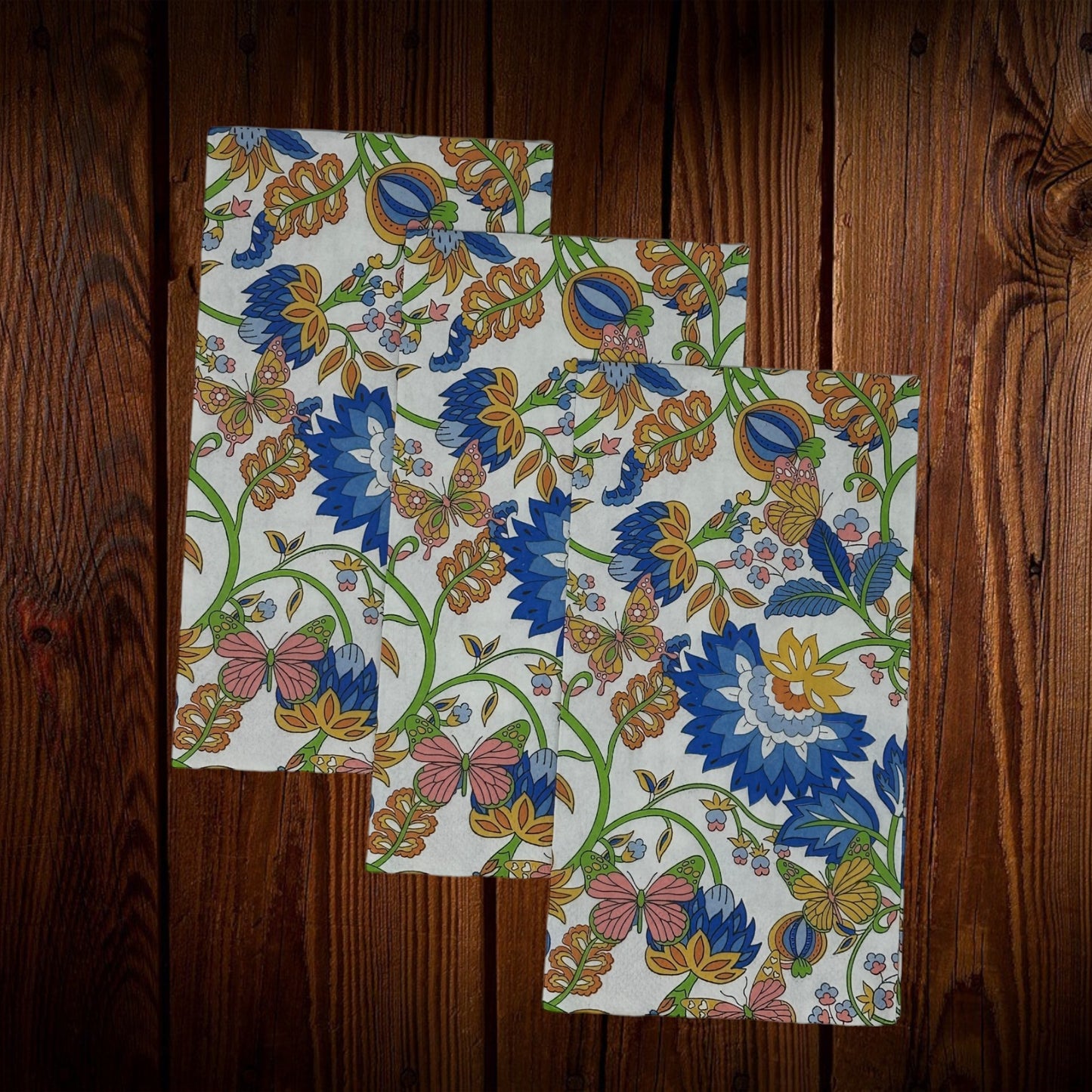 Royal Blue Mustard Yellow Decoupage Napkins Green Floral Paper Crafts