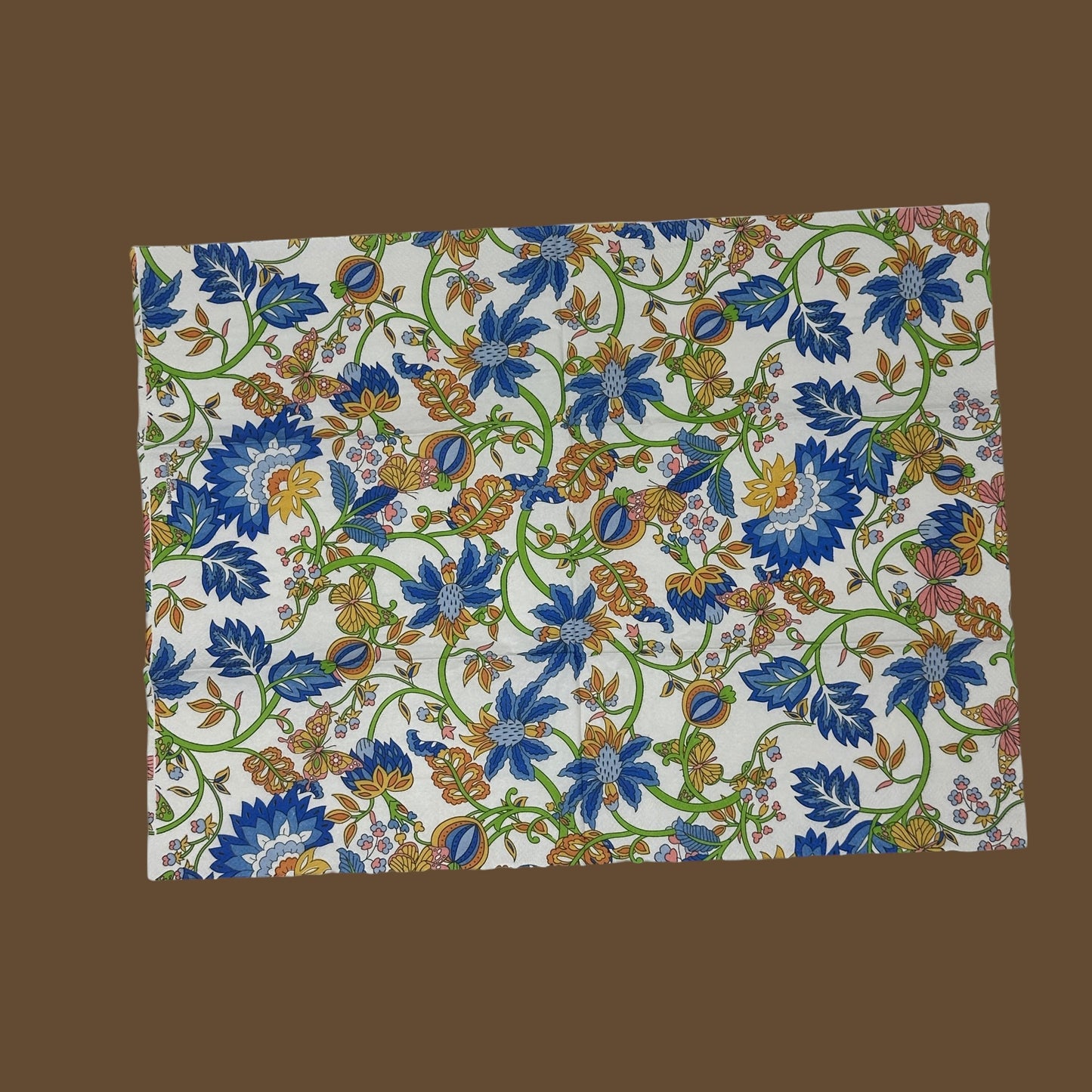 Royal Blue Mustard Yellow Decoupage Napkins Green Floral Paper Crafts