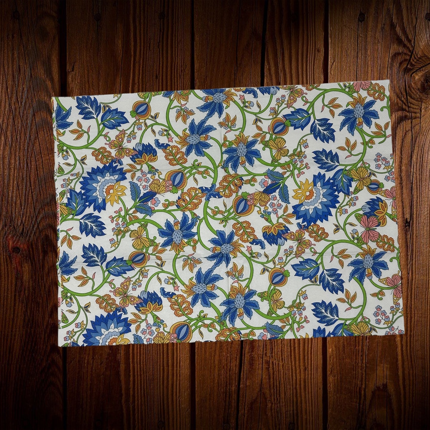 Royal Blue Mustard Yellow Decoupage Napkins Green Floral Paper Crafts