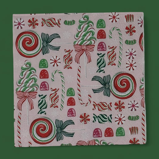 Pastel Old Fashioned Candy Christmas Decoupage Napkins Ribbon Candy canes Gum Drops Crafts