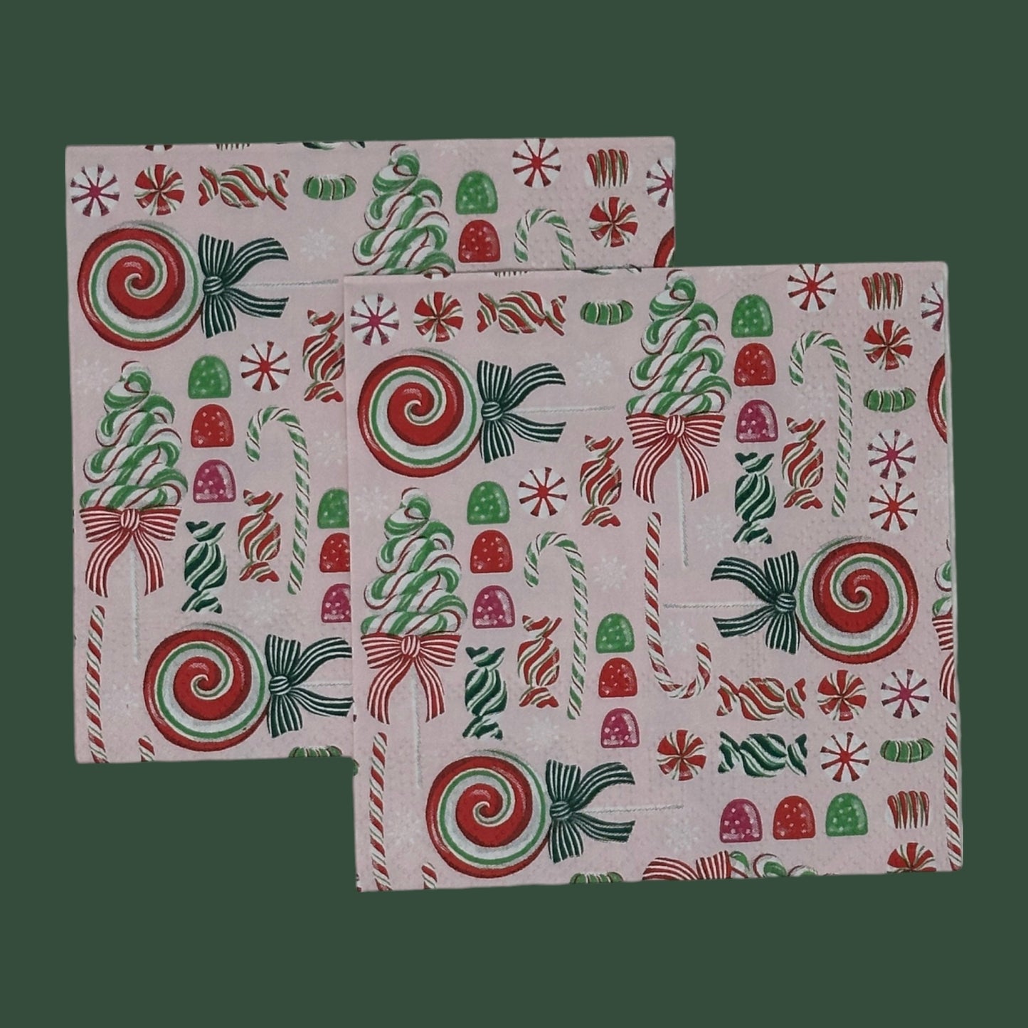 Pastel Old Fashioned Candy Christmas Decoupage Napkins Ribbon Candy canes Gum Drops Crafts