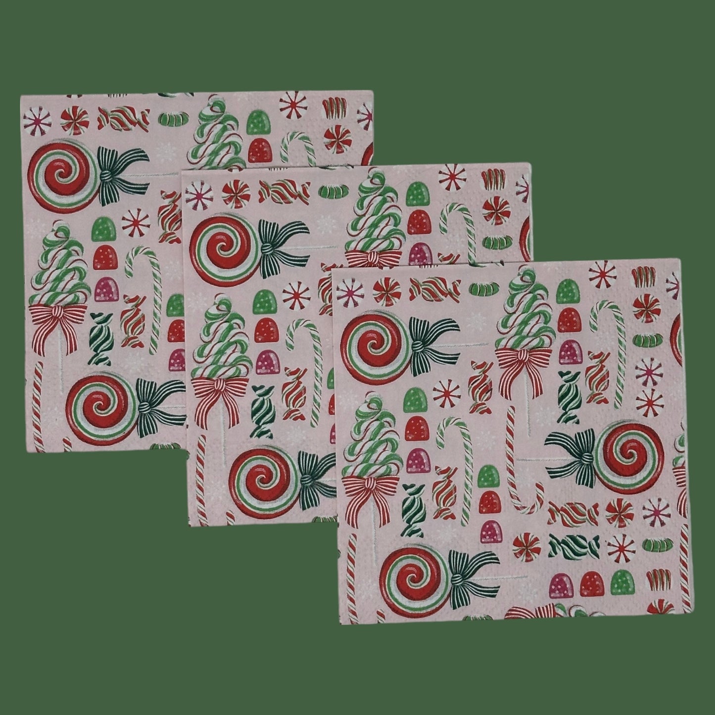 Pastel Old Fashioned Candy Christmas Decoupage Napkins Ribbon Candy canes Gum Drops Crafts