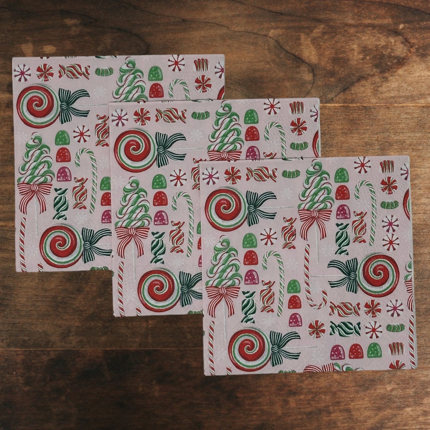 Pastel Old Fashioned Candy Christmas Decoupage Napkins Ribbon Candy canes Gum Drops Crafts