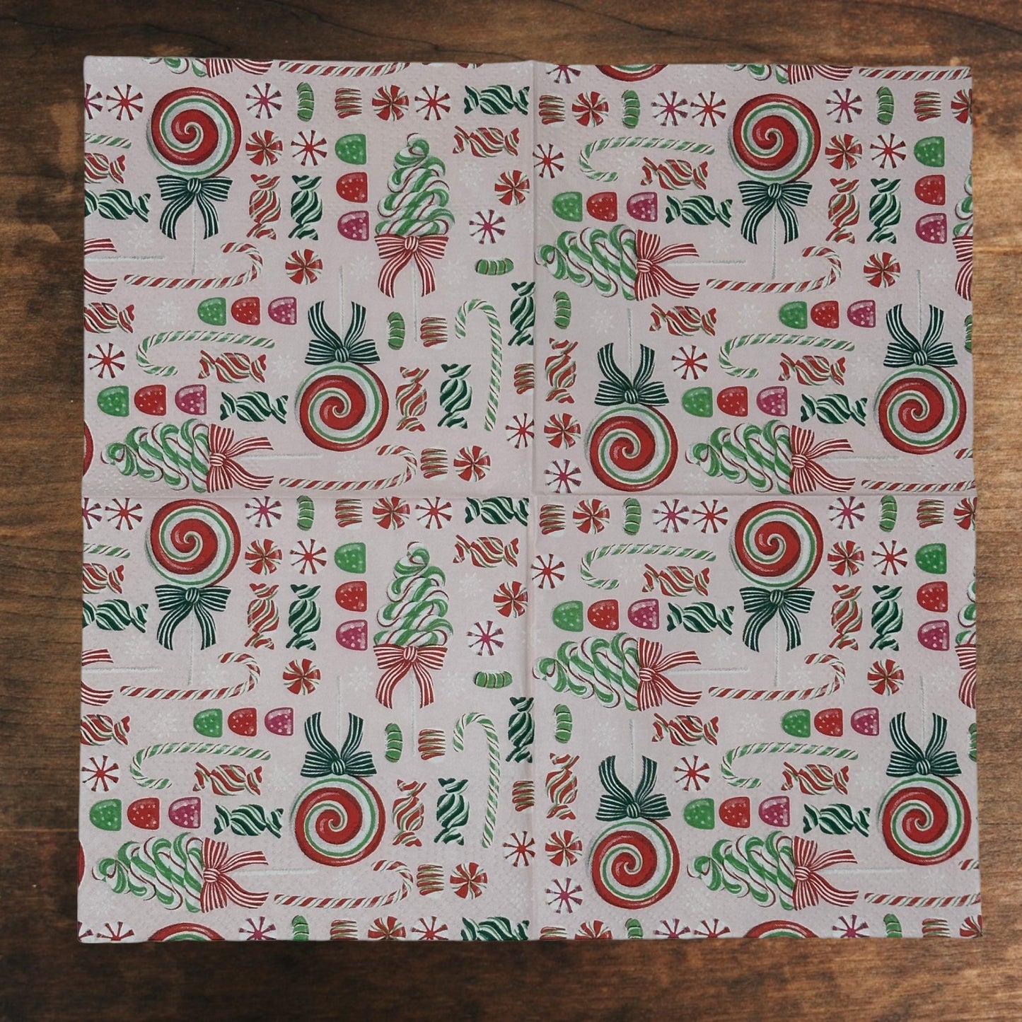 Pastel Old Fashioned Candy Christmas Decoupage Napkins Ribbon Candy canes Gum Drops Crafts