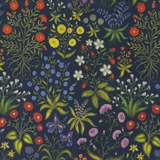 navy background with floral design