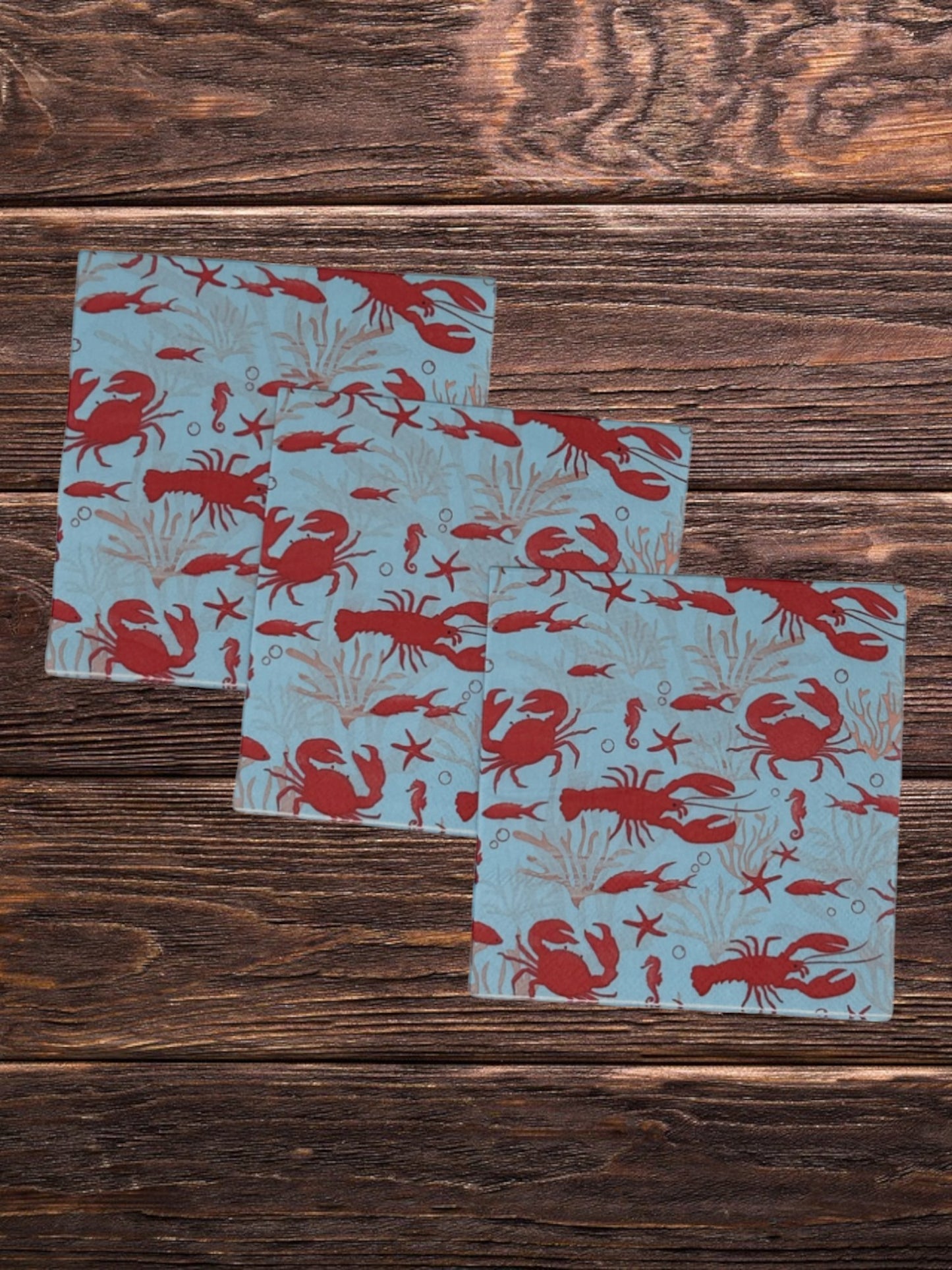 Crab Coastal Decoupage Napkins Blue Red Nautical New England Lobster Cocktail Paper