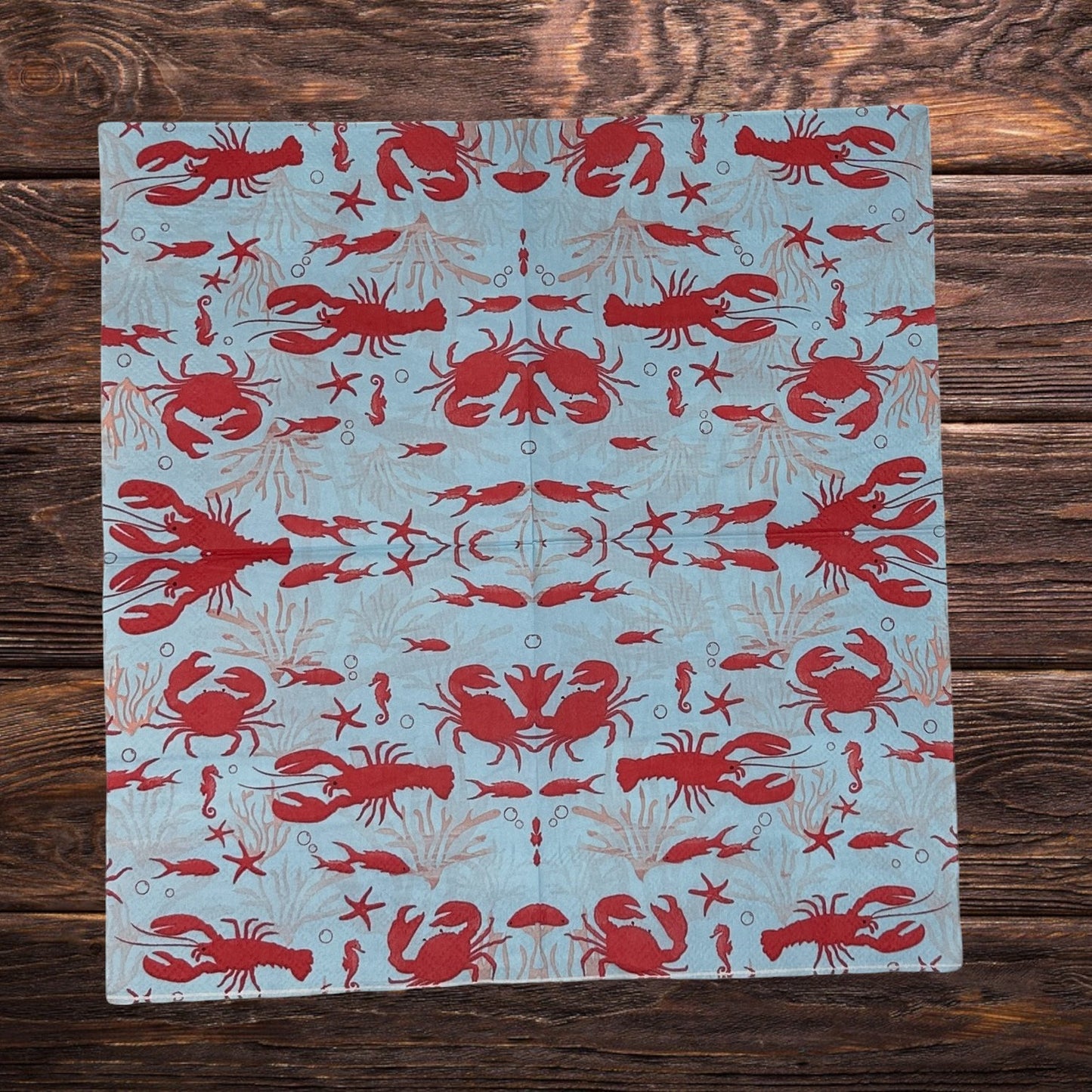 Crab Coastal Decoupage Napkins Blue Red Nautical New England Lobster Cocktail Paper