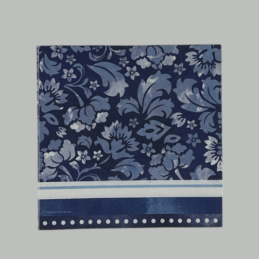 Blue White Formal Floral Decoupage Napkins Stripes Dots Paper Cocktail