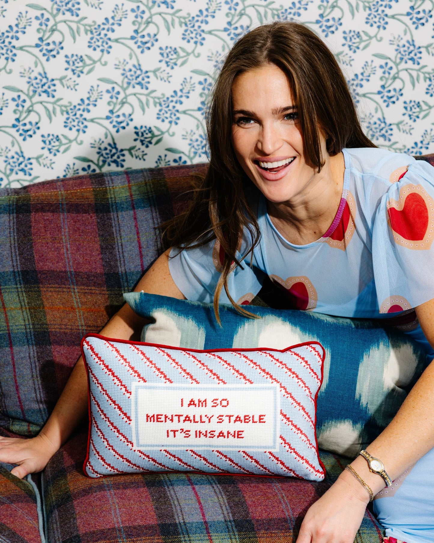 Mentally Stable Needlepoint Pillow
