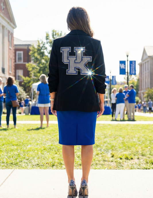University of Kentucky White Interlocking UK Black Ruched Sleeve Blazer