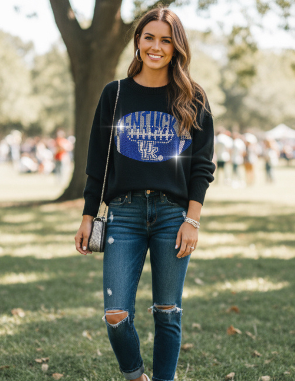 University of Kentucky Football Crewneck Black Long Sleeve Sweater